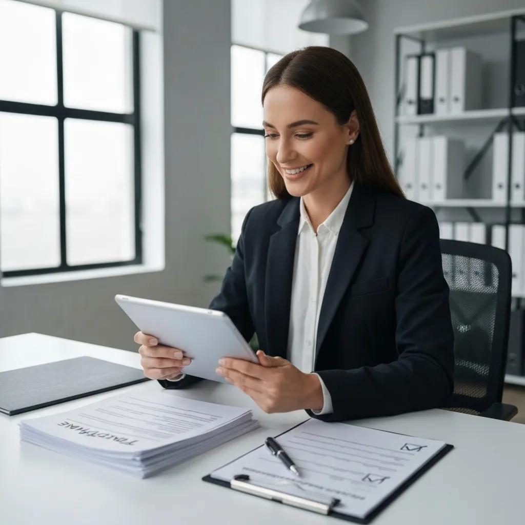 Property manager reviewing tenant applications on a tablet, highlighting tenant screening