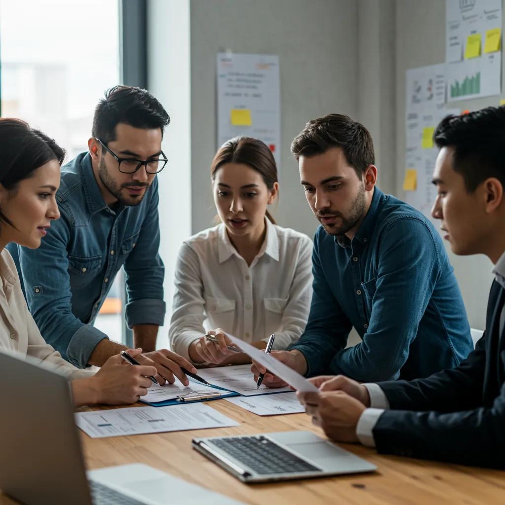 Diverse team reviewing rental applications to ensure quality tenant screening