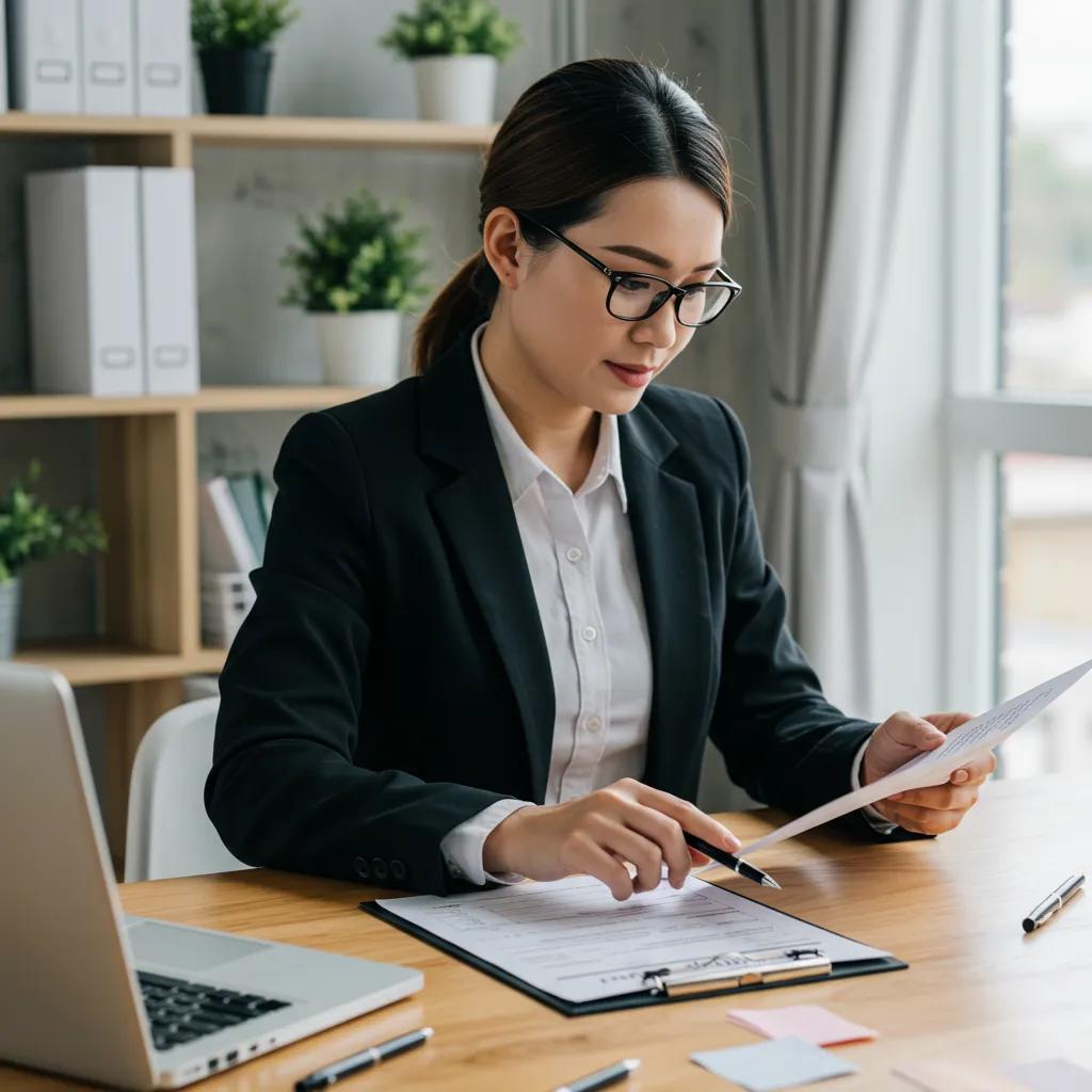 Property manager reviewing tenant applications, highlighting the screening process