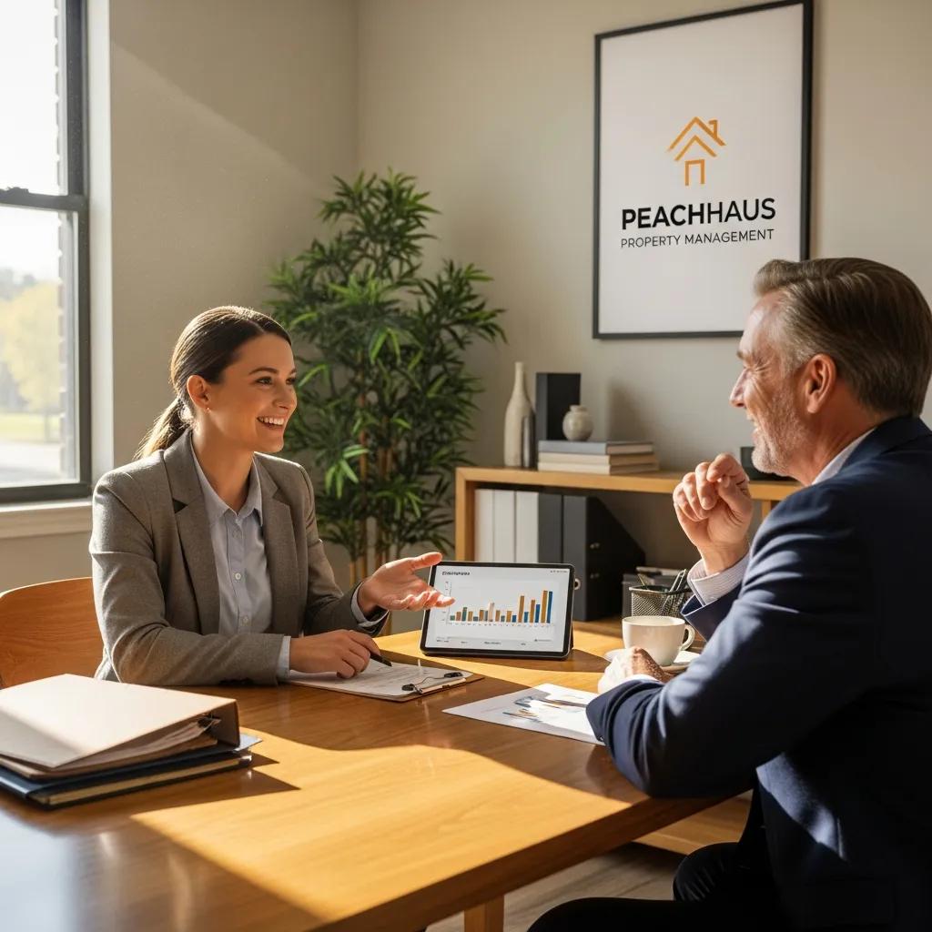 PeachHaus property management team member assisting a property owner, highlighting professionalism and client satisfaction